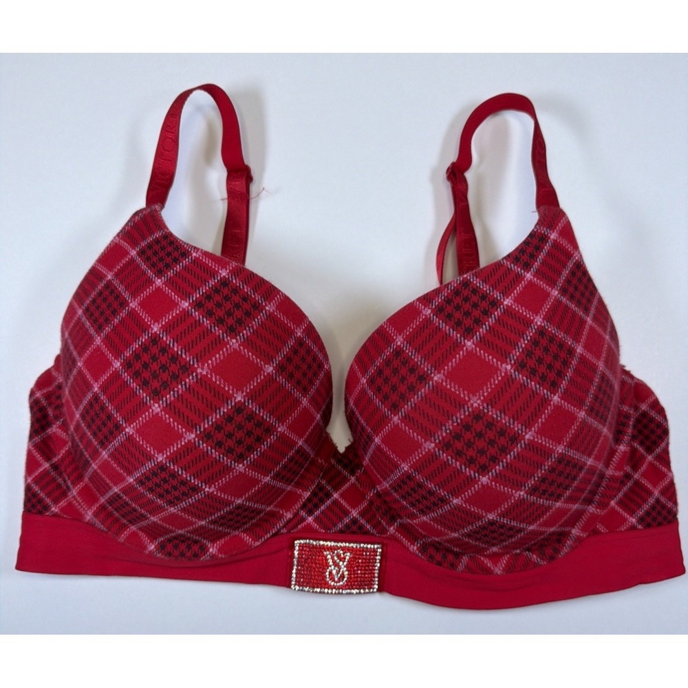 Victoria Secret T-Shirt Push Up Full Coverage Bra36D Red With VS Rhinestones